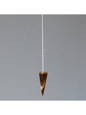 Tigers Eye Pendulum Dowser Stone Sterling Silver Brown Chatoyant Crystal Point